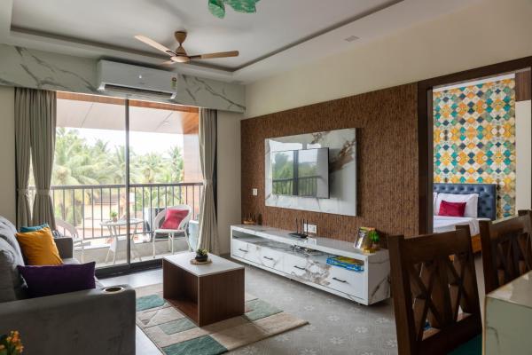 En la foto se muestra el objeto 1bhk with Pool & Wifi near Candolim beach ubicado en la ciudad de Nerul.