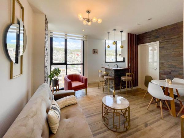 A la foto es mostra l'objecte Stunning high-rise apartment with panoramic view, Jacuzzi, gym, Near Carolina Park, Atahualpa Stadium, Quicentro Shopping situat a la ciutat de Quito.