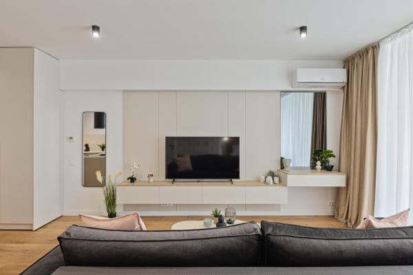 A la foto es mostra l'objecte Maroon New Modern 1 king Bed Apartment for bussiness and leisure in One Cotroceni situat a la ciutat de Bucarest.