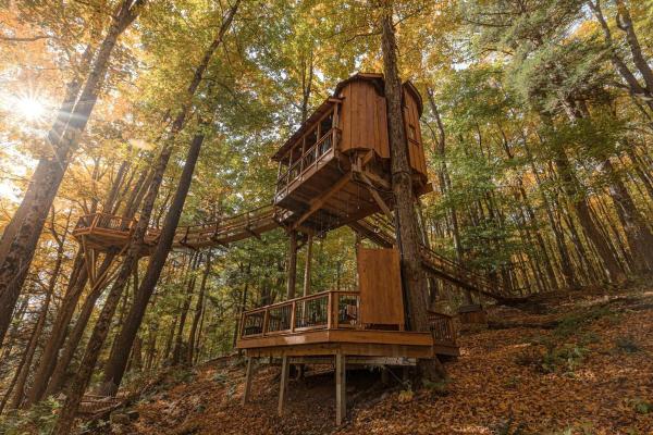 A la foto es mostra l'objecte Magical Tree House Rental in the Woods near Syracuse for Glamping in New York State situat a la ciutat de Tully.