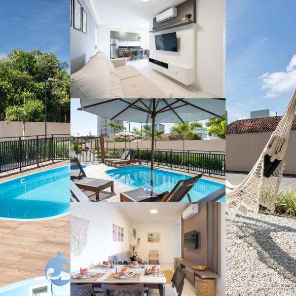 Na fotografii je vidět objekt Apartamentos completos a 15min BETO CARREIRO com WI-FI CHURRASQUEIRA em CONDOMÍNIO com PISCINA portaria 24h Ideal para família nacházející se ve městě Piçarras.