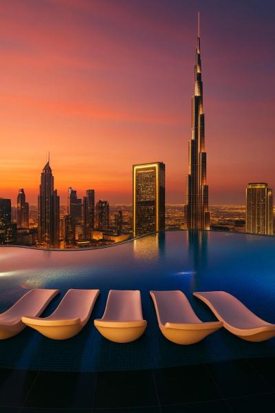 På billedet ses objektet Highest Infinity Pool - Paramount Midtown Hotel & Luxury Apartments Burj Khalifa view & Partial Fountain View beliggende i byen Dubai.
