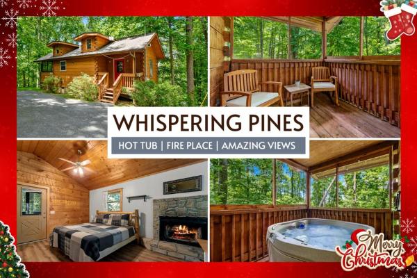 På bildet vises objektet Charming Cabin with Spa and Mountain Views in Sevierville, Tennessee som ligger i byen Pinnacle.