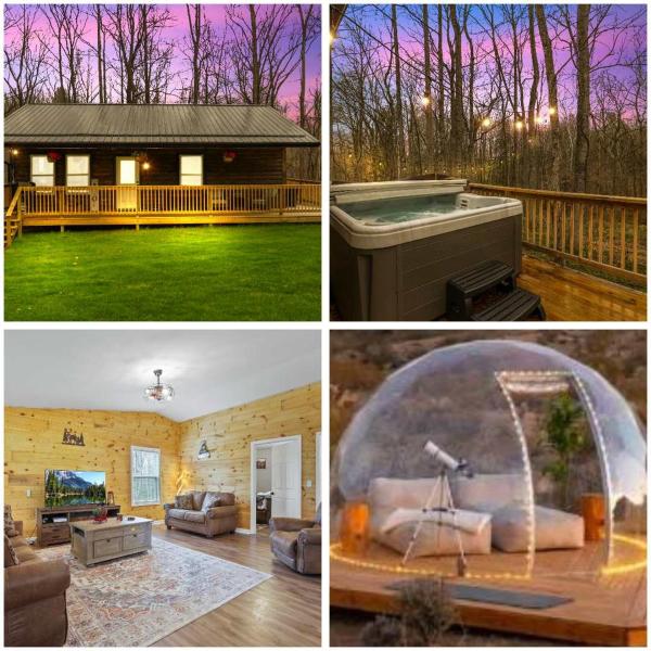 Auf dem Foto ist das Objekt Cabin with King Bed , XBOX, HotTub, Games, Firepit , Stargazing Dome in der Stadt Corning zu sehen.