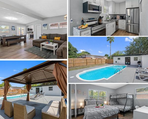 La photo montre l'objet Poolside Retreat 3 Bed Sleeps 10 Heated Pool North Tampa situé dans la ville de Tampa.