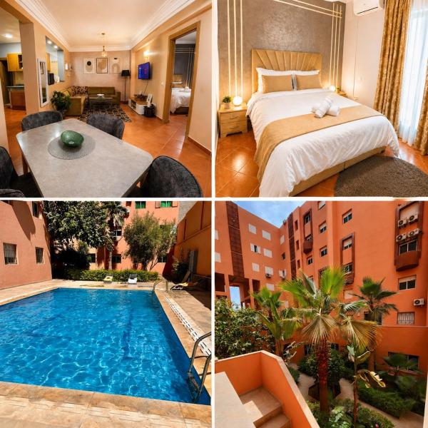 Na fotografii je vidět objekt Guéliz Appartement cosy avec piscine privée Parking et Jardin nacházející se ve městě Marakéš.