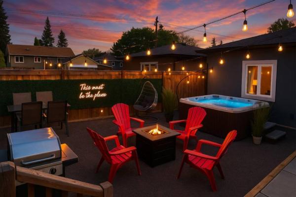 A la foto es mostra l'objecte Mayfield Manor - Hot Tub - KingBed - FireTable - BBQ - Wifi situat a la ciutat de Edmonton.