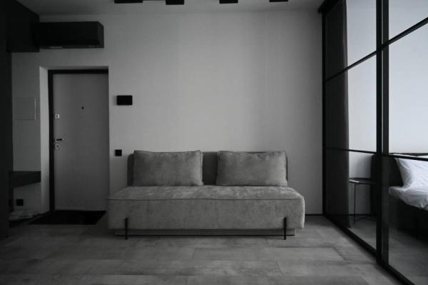 Modern Dark Minimalist Apartment With Panoramic Views - Lviv