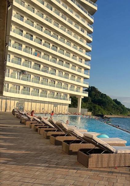 The photo shows the Bamboo beach tsikhisdziri located in the city of Kobuleti.