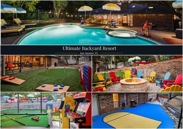 Resort Style Backyard Game Room Pool Hot Tub - San Antonio, TX