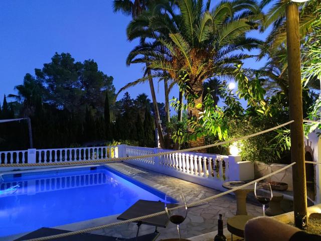 Ibiza Family retreat private pool, garden under palms