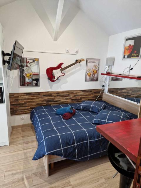 07 - Joli studio tout équipé avec un lit double, vue sur jardin, parking privatif gratuit, grand fourgon possible, tout le linge de maison est fourni