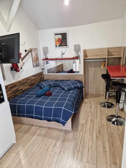 07 - Joli studio tout équipé avec un lit double, vue sur jardin, parking privatif gratuit, grand fourgon possible, tout le linge de maison est fourni