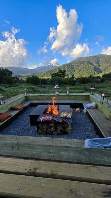 Confortable refugio de monataña con vista al Volcan