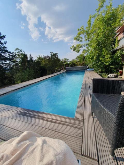 Doppelzimmer mit neuem Bad und Sportpool-Nutzung außen, Villa Naturpark, Garten mit Rheinblick
