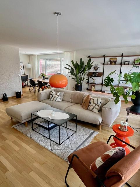 Boho Chic Apt with 125sqm, 2 BR 2 Baths with 36sqm Dual Terraces with Parking and 10 min to Lake Zurich