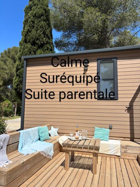 Mobilhome 6 pers 3ch 2SB 2 WC clim lave-vaisselle barbecue sous les pins