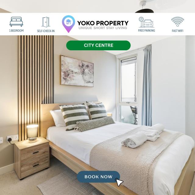 Sleek Apartment • City Centre • Balcony • Free Parking • 55'' Smart TV • Fast Wifi • Yoko Property