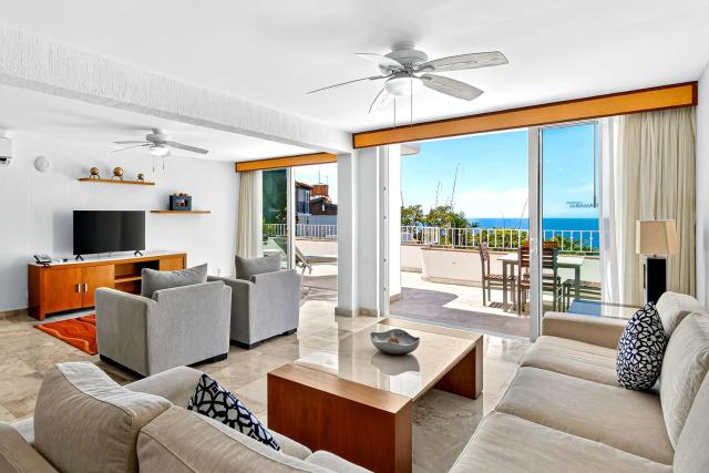 Upscale bayview villa with hot tub, private terrace, pool & stylish interiors