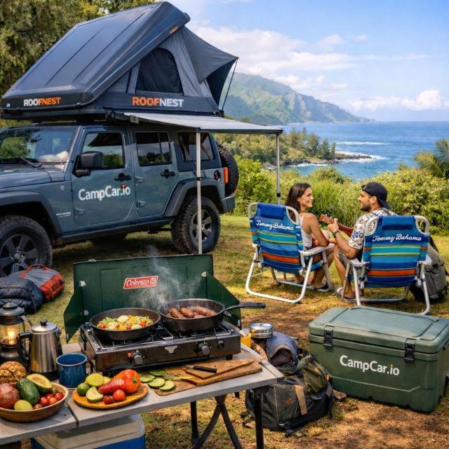 CampCar Maui Jeeps SUVs Hybrid Camper van Rentals with equipment and Travel Advice