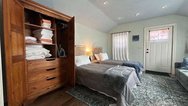 Terrific cozy studio space with kitchenette and patio