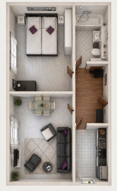 2 Zimmer, Balkon, Arbeitsplatz, Boxspringbett