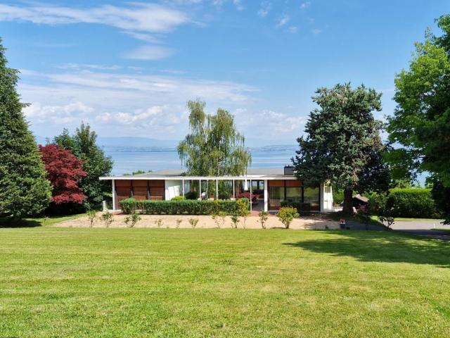 Evian villa with Lake Geneva views in 1960 mid-century modern style