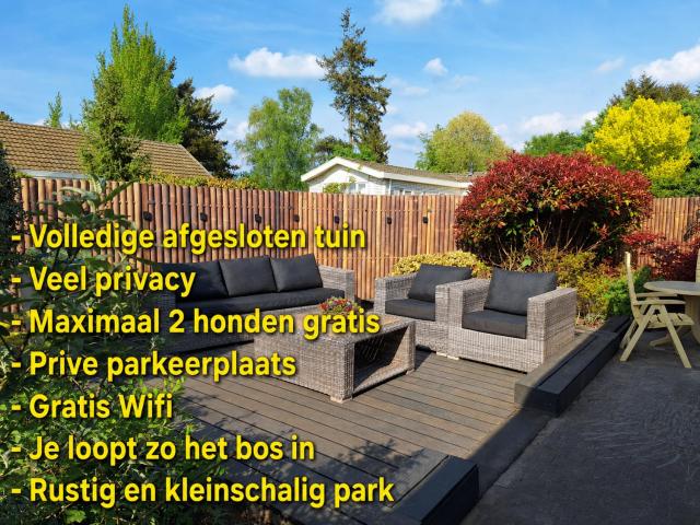 Happy Place is een modern en comfortabel chalet met een grote afgesloten tuin op de Veluwe, Recreatiepark De oude Driest