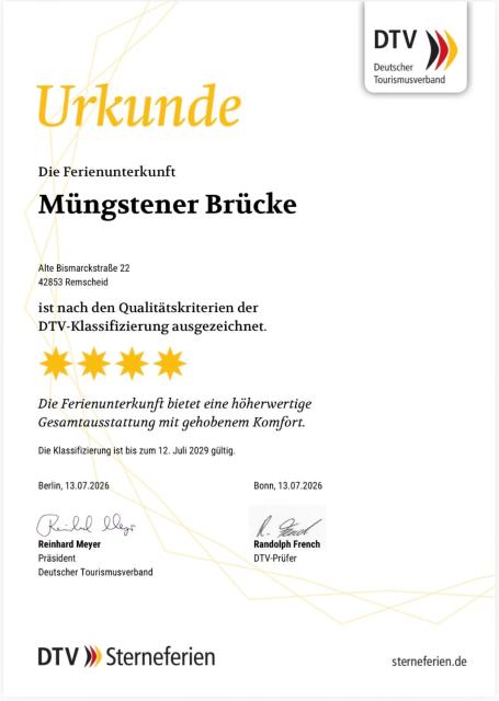 3-2-1meins Müngstener Brücke bis 5 Pers DTV 4 Sterne Parkplatz WLAN Self Check-in
