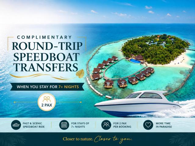 Ellaidhoo Maldives by Cinnamon - Complimentary Speedboat Return for 2 pax on 7 nights or more stays valid to 31 Oct 2027 & up to 2 kids stay free