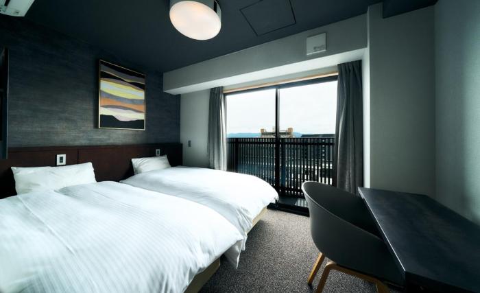 Rakuten STAY Kyoto Station Twin Room with ceiling projector