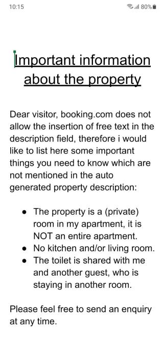 MICHELLE, not for parties, not a hotel, room with shared bathroom, no kitchen