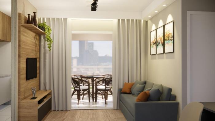 Apartamento 1604 no Bosque com um quarto, sala, cozinha completa, uma vaga de garagem, lazer e portaria 24h