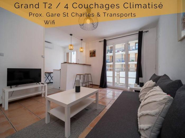 Appartement Climatisé tout équipé 4 couchages à 6 minutes de la gare St Charles