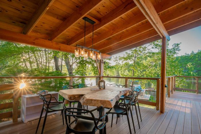 Stylish lake home with private beach, dock and firepit for swimming, kayaking, hiking