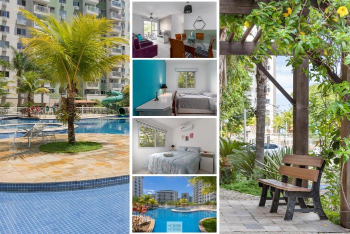 3 QUARTOS a 300 RioCentro - Condominio com PISCINA, ESTACIONAMENTO e Portaria 24h - Wi-Fi ilimitado e Cozinha Completa - Apartamento indicado para Grupos, Hóspedes a Trabalho e Crianças