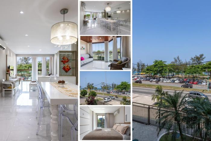 2 SUÍTES Vista MAR Praia do Recreio e Pedra do Pontal - Condomínio com Estacionamento e Portaria 24h - Cozinha Completa, Wi-Fi e Ar Condicionado