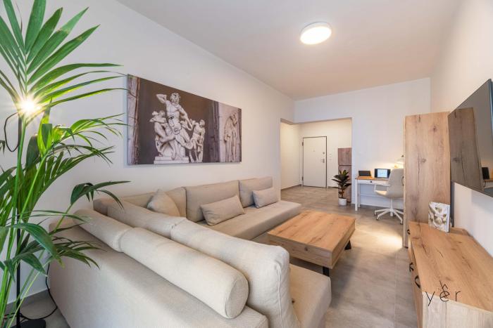 Modern Mythic Flat with Greek-Inspired Artistic