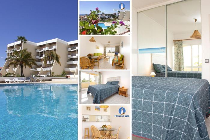 O Apartamento A Ramos Palmeira Galé Está inserido num Condomínio com PISCINA, Fica apenas a 250 Metros da Praia da Galé - Apartamento com Ar Condicionado na Sala, Smart TV com Prime Vídeo e Cozinha Completa