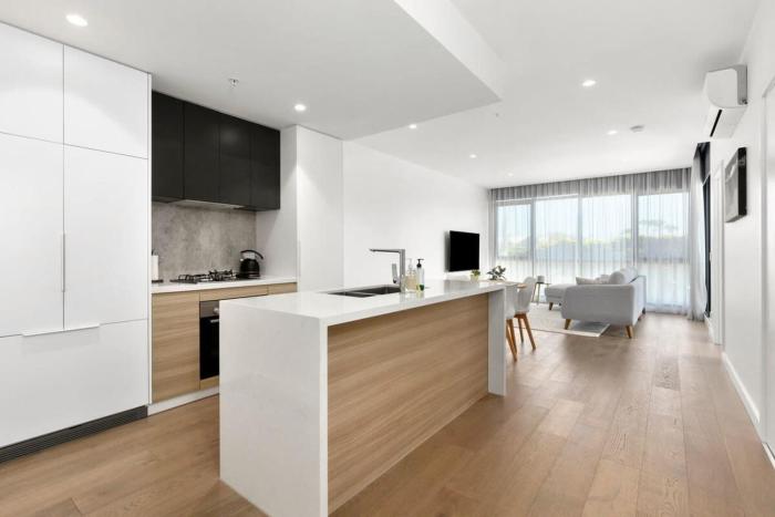 Elegant coastal living near shops and surf beach