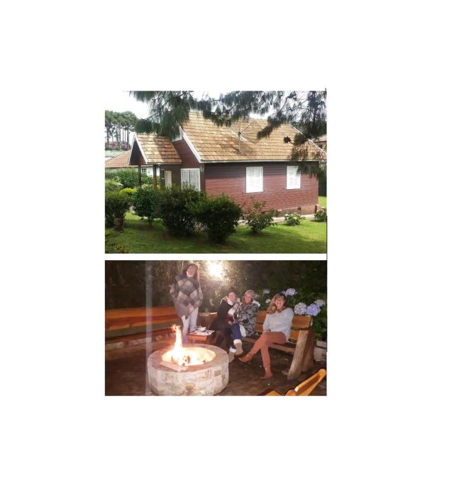 Chale de Madeira - Lareira e Fogueira---lindo gramado com mesa para café da manhã, churrasqueira e fogueira