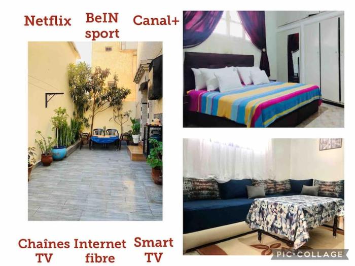 Appartement avec patio, Au centre ville, internet Fibre, canal plus, chaînes internationales