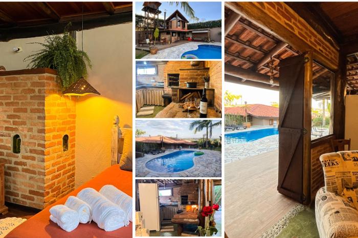 Casa de Hospedes Chalé Rustico com Banheira e Piscina Privativa a 1h de SP Espaço Totalmente Privativo