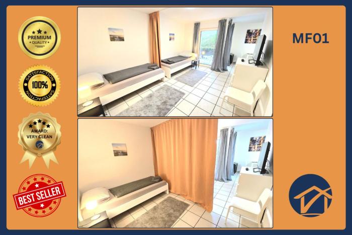 Apartment mit 2 Einzelbetten, Terrasse, Parkplatz, WLAN, voll ausgestattet - Monteurwohnung MF01