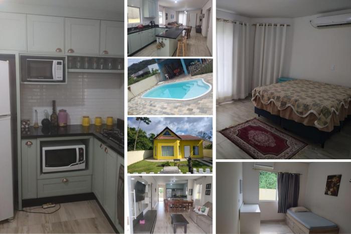 casa 700m da praia, ideal para família, 3 quartos , piscina, ar condicionado, churrasqueira, wi fi, estacionamento, até 10 pessoas,