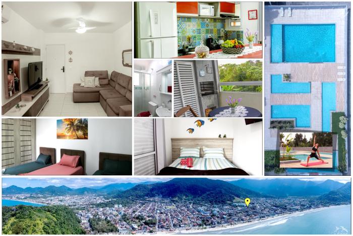 Aptº TOP 2 Quartos com Varanda, 400 m da Praia, em Condomínio com Piscinas, Sala, Smart TV, Sofá Cama, com 2 Banheiros, Cozinha Planejada Completa, Wi-Fi 200 mbps, Ares-condicionados, Churrasqueira, Máquina de Lavar e Tanque, Estacionamento, Port