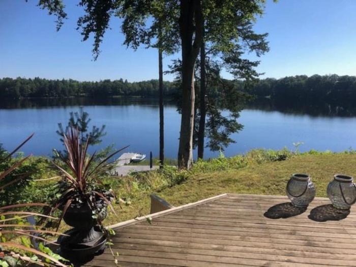 Modern stuga med strandtomt