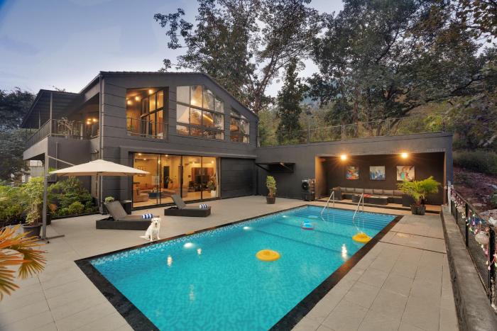 SaffronStays Earl Grey - 3BR pet-friendly pool villa with theatre, pool table, BBQ & glass balconies for open views