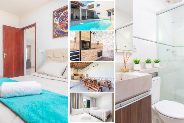 Refúgio Tropical Casa de Praia com Piscina e 4 Suítes e garagem 3 carros, 800 mtrs da praia internet 700 mbps, condomínio privado com pista de skate , quadra de futevôlei , campos e quadras de futebol!