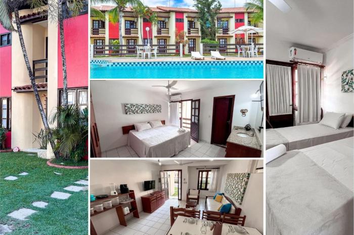 Casa em Condomínio localizado a aproximadamente 250m da praia de Taperapuã e da Arena Axé Moi, com 3 suítes todas com ar condicionado, piscinas adulto e infantil, sauna, portaria 24hrs e internet privativa 300MBPS.